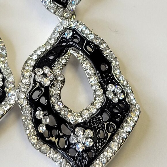 Silver and Black Rhinestone Earrings - Picture 3 of 10
